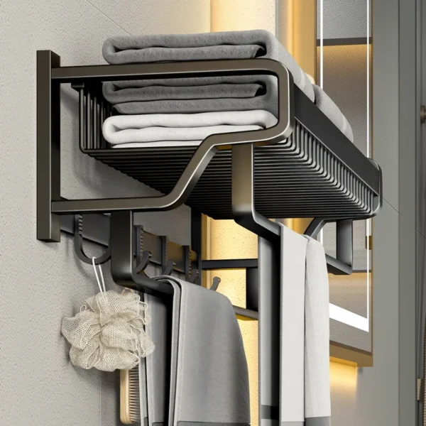 3tier multi corner shower caddy metal wall mount hanging bathroom shelves storage shelf folding towel organizer drying rack set - Image 6