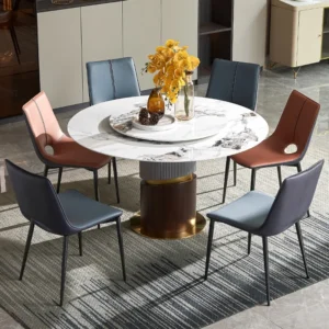 Dining Room Furniture Grey Marble Top Table Set Round Dining Table And Chairs Modern Marble Dining Table Metal Base