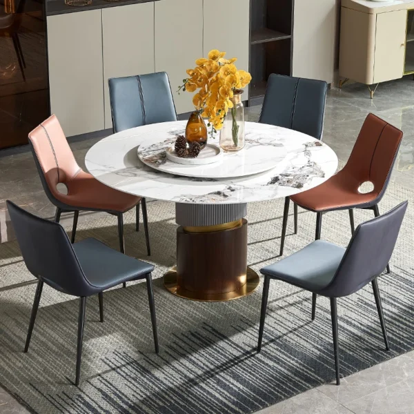 Dining Room Furniture Grey Marble Top Table Set Round Dining Table And Chairs Modern Marble Dining Table Metal Base