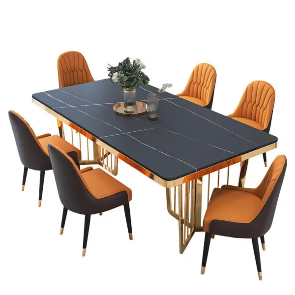 Luxury Stainless Steel Titanium Dinner Dining Table 6 Chairs Set Modern Marble Dining Room Furniture Dining Table Set - Image 2