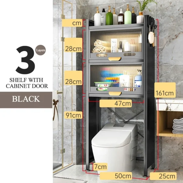 With cabinet door  bathroom cabinet foldable washing machine organiser storage rack metal above shelf over the toilet rack - Image 2