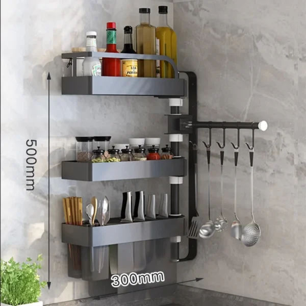 Over Sink Kitchen Rack Black Kitchen Storage stand Wall-mounted Spice Rack Punch-free 360 rotation Kitchen spice Organizer Shelf - Image 5