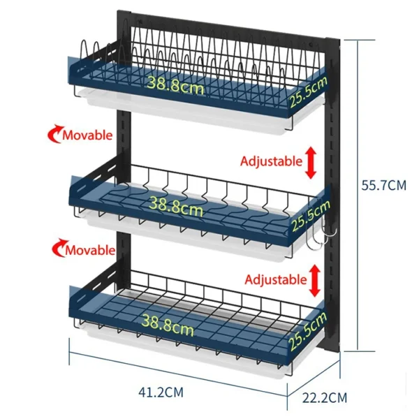 3 Tiers Countertop Kitchen Dish Drying Drainer Rack With Choopping Board Shelf Rackstorage Household Knife Utensil Holder - Image 4