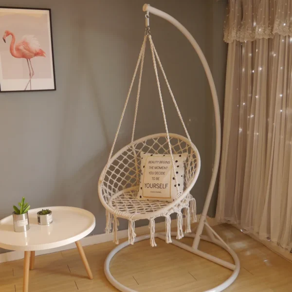 TOPIND Handmade Tassel Hanging Chair Cotton Rope Hammock Chair for Bedroom Patio Yard - Image 2