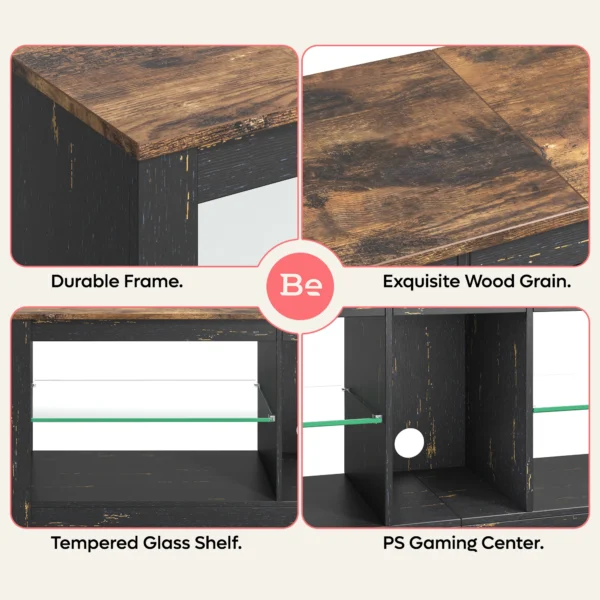 Entertainment Center Industrial Design TV Stand Console Table TV Cabinet Lowboard with 2 Glass Shelves - Image 5