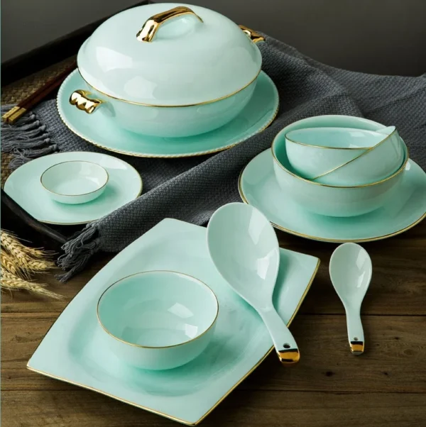 56PCS Household kitchen gadgets Jingdezhen Porcelain Bowl Dish Ceramic Dinner set Bone China Tableware Set - Image 2