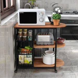 NEW multi-function metal wooden kitchen trolley cart shelf storage Vegetable fruit basket shelves organizer microwave oven rack