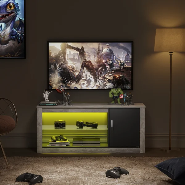 Modern TV Stand Multi Color RGB Light Entertainment Center Media Console Storage Glass Shelves Television TV Cabinet - Image 2