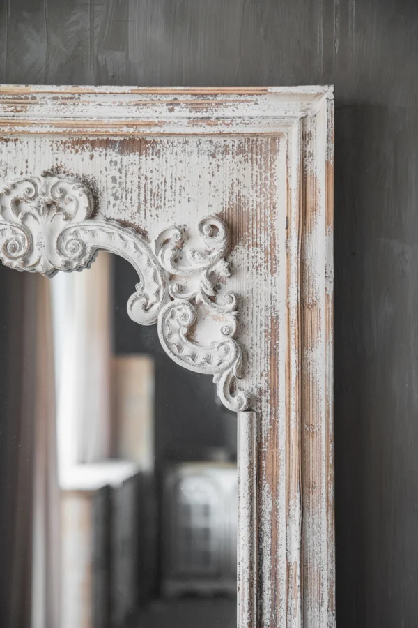 Stock large size decorative plain retro white wood wall mirror worn hanging mirror long square frame mirror - Image 3