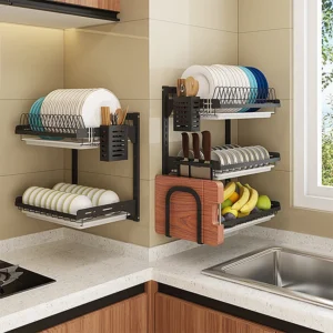 3 Tiers Countertop Kitchen Dish Drying Drainer Rack With Choopping Board Shelf Rackstorage Household Knife Utensil Holder