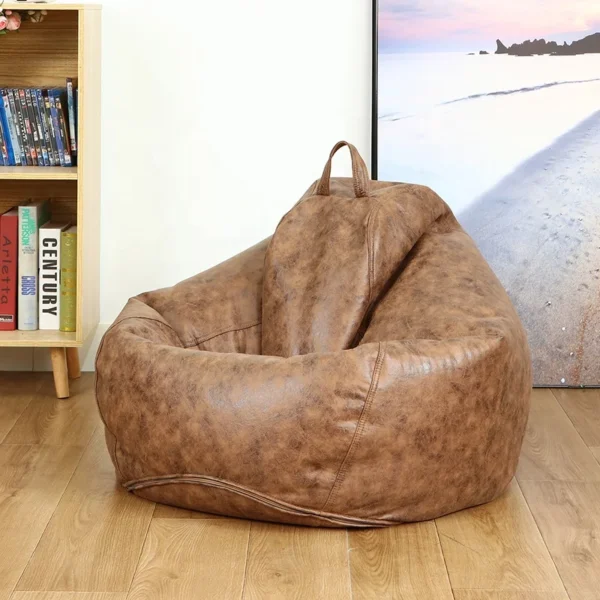 Modern big outdoor indoor gaming pouf thick retro brown fabric giant beanbag chair sofa ottoman cover without filler - Image 2
