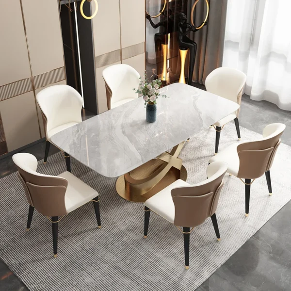 Dining Table Sets Glass Top Modern Luxury Dining Table Marble Design Furniture High Gloss Stainless Steel Metal Large Dining Tab - Image 3