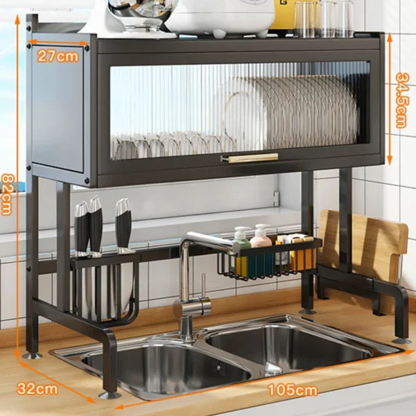 fruit shelf organizer storage holder with cabinet door drainboard set kitchen plate dish drying rack steel over telescopic sink - Image 5