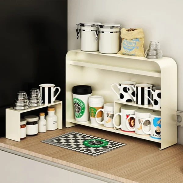 kitchen iron capacity storage tableware double-layer season rack shelves box cabinet Countertop cup holder with side pull door - Image 4