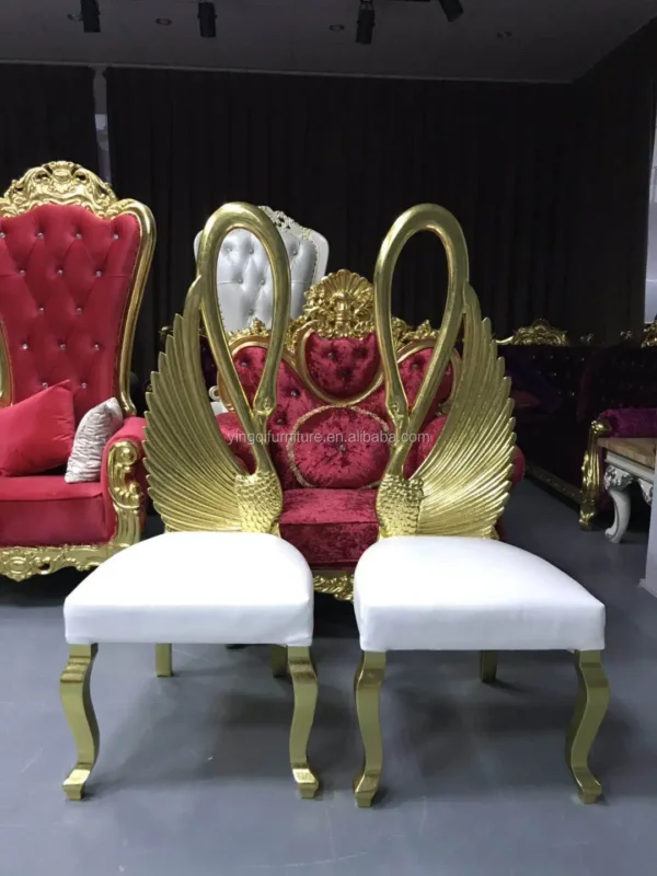 Wooden Carving Swan Wedding Bride and Groom Chairs - Image 3