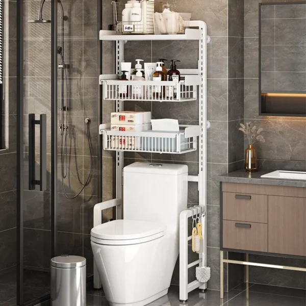 4 tier adjustable over toilet stand paper iron metal shelf organizer bathroom  corner basket rack storage shelves cabinet holder - Image 6
