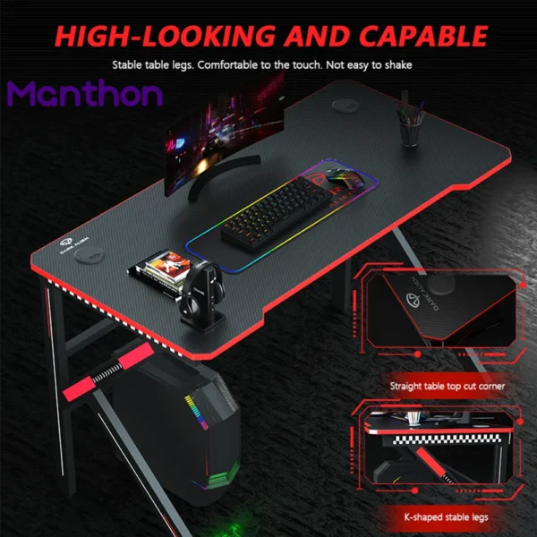New Modern Custom Portable Adjustable L Shape RGB LED Lights Computer PC Gamer Gaming Table Desk - Image 3