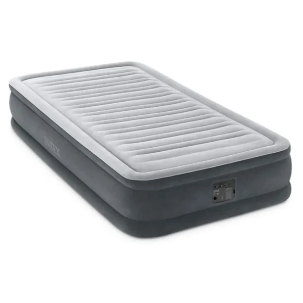 Intex 67766 Stripe Flocking Deluxe Grey & White Twin Dura-Beam Series Mid Rise Airbed with Bip - Image 2