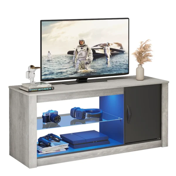 Modern TV Stand Multi Color RGB Light Entertainment Center Media Console Storage Glass Shelves Television TV Cabinet - Image 6