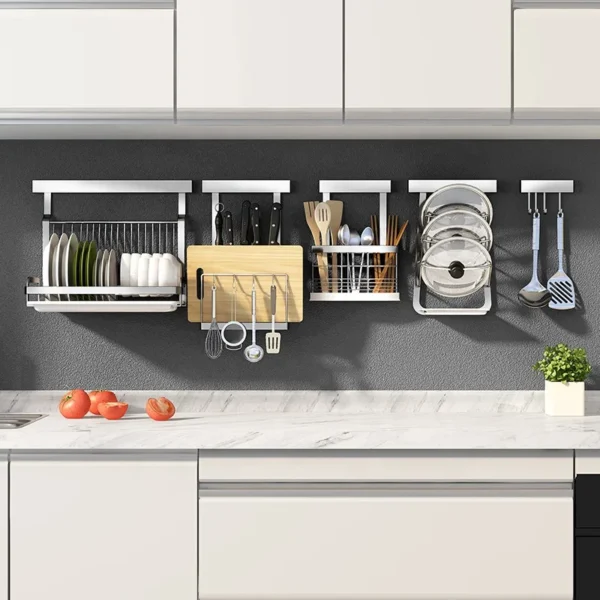 classic stainless steel kitchen set utensil Hanging storage wall mount folding Dish spice rack shelf corner shelves organizer - Image 4