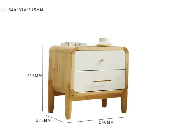 Mid-Century Oak Color Wooden Nightstand with 2-Drawers Small Side End Table with Storage Bedroom Nightstand - Image 4