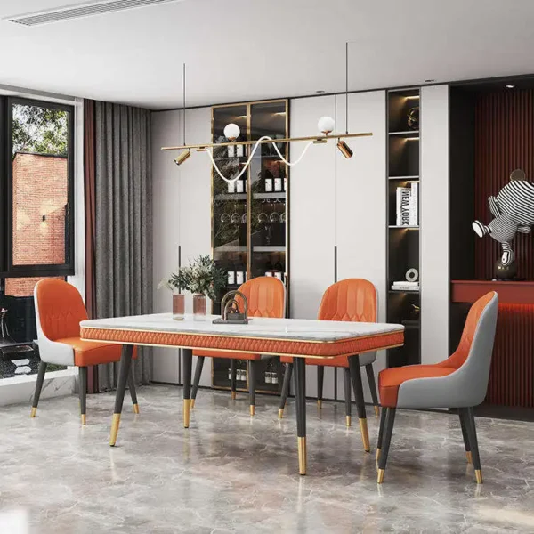 New Design Leather Dining Chair Marble Dining Table Set - Image 6