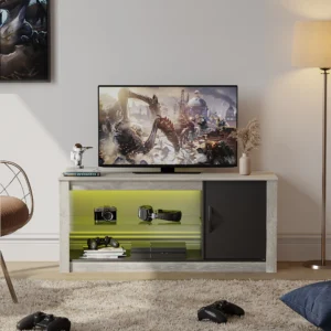 Modern TV Stand Multi Color RGB Light Entertainment Center Media Console Storage Glass Shelves Television TV Cabinet
