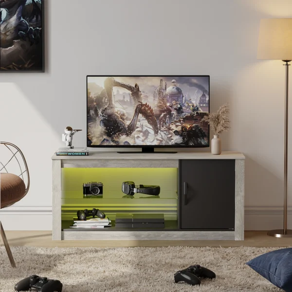 Modern TV Stand Multi Color RGB Light Entertainment Center Media Console Storage Glass Shelves Television TV Cabinet