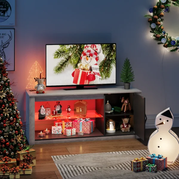 Modern TV Stand Multi Color RGB Light Entertainment Center Media Console Storage Glass Shelves Television TV Cabinet - Image 4