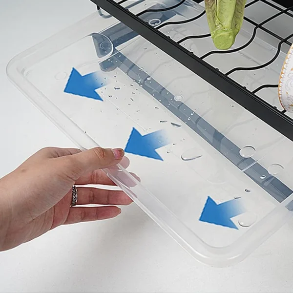 Paint 2 Tiers Wall Mounted Dish Drying Drainer Hanging Rack Kitchen Space Saver Hanging Shelf With PP Water Tray - Image 5