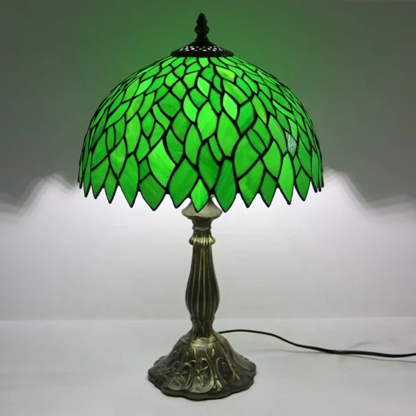 LongHuiJing Green Leaf Tiffany Style Table Lamp Bedroom Livingroom Light Stained Glass Desk lamps - Image 2