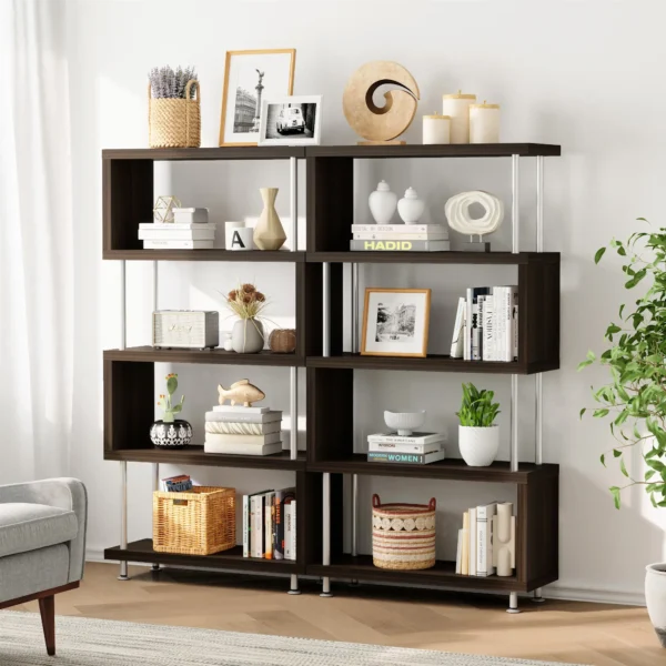 Modern 4 Tier S-shaped Bookcases Design Furniture Leaning Decorative Shelves Ladder Storage Bookshelf - Image 4