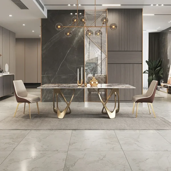 Dining Table Nordic Household Marble Dining Table And Chair Rectangular Expandable Stone White Marble Dining Table - Image 3