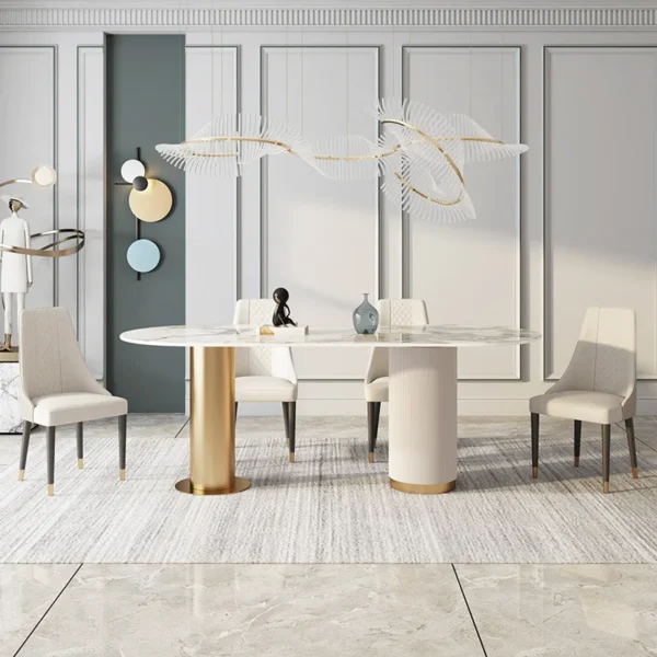 Metal Furniture Sets Factory Gold Stainless Steel Dining Table Marble Dining Table Set Modern Marble Dining Table Set - Image 2