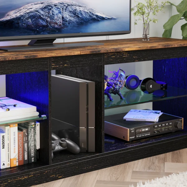 Entertainment Center Industrial Design TV Stand Console Table TV Cabinet Lowboard with 2 Glass Shelves - Image 3