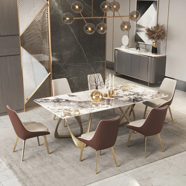 Dining Table Nordic Household Marble Dining Table And Chair Rectangular Expandable Stone White Marble Dining Table - Image 4
