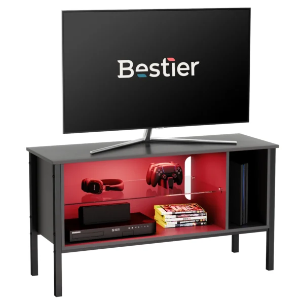 BESTIER Cheap Price Modern High Gloss Media Console Storage TV Stand Cabinet Entertainment Center with LED Light, Shelves - Image 5