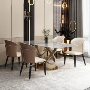 Dining Table Sets Glass Top Modern Luxury Dining Table Marble Design Furniture High Gloss Stainless Steel Metal Large Dining Tab