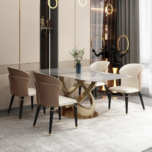 Dining Table Sets Glass Top Modern Luxury Dining Table Marble Design Furniture High Gloss Stainless Steel Metal Large Dining Tab