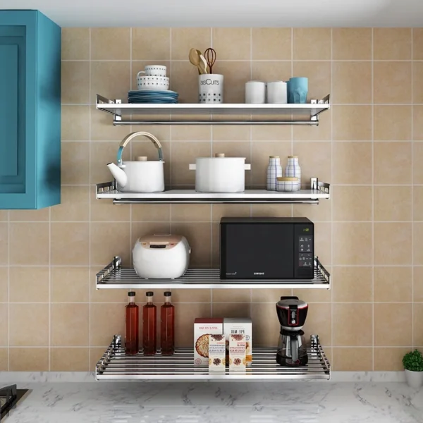 stainless steel metal kitchen shelf wall mounted rack microwave oven stand - Image 2