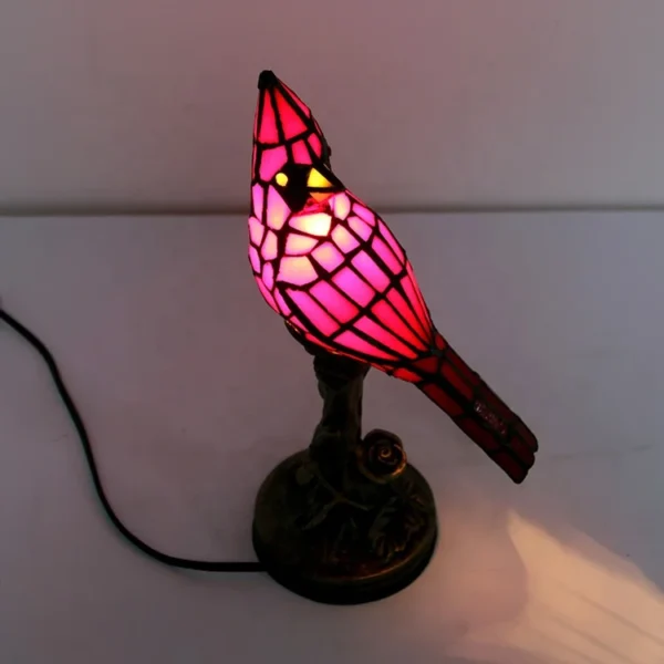 LongHuiJing Small Vintage Tiffany Style Stained Glass Red Cardinal Accent Table Lamp  Bird home decor desk lights - Image 3