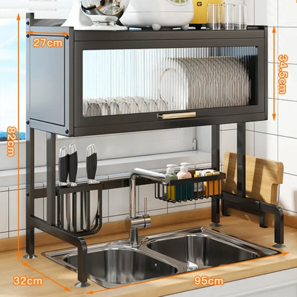 fruit shelf organizer storage holder with cabinet door drainboard set kitchen plate dish drying rack steel over telescopic sink - Image 2