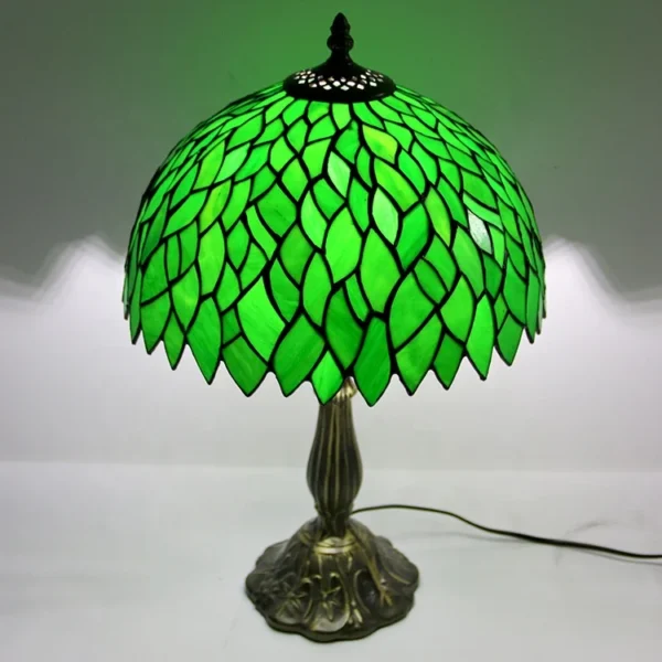 LongHuiJing Green Leaf Tiffany Style Table Lamp Bedroom Livingroom Light Stained Glass Desk lamps - Image 3