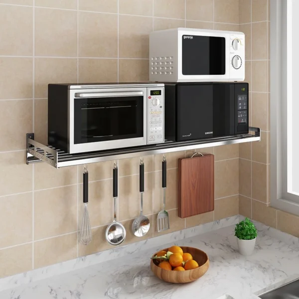 stainless steel metal kitchen shelf wall mounted rack microwave oven stand - Image 6