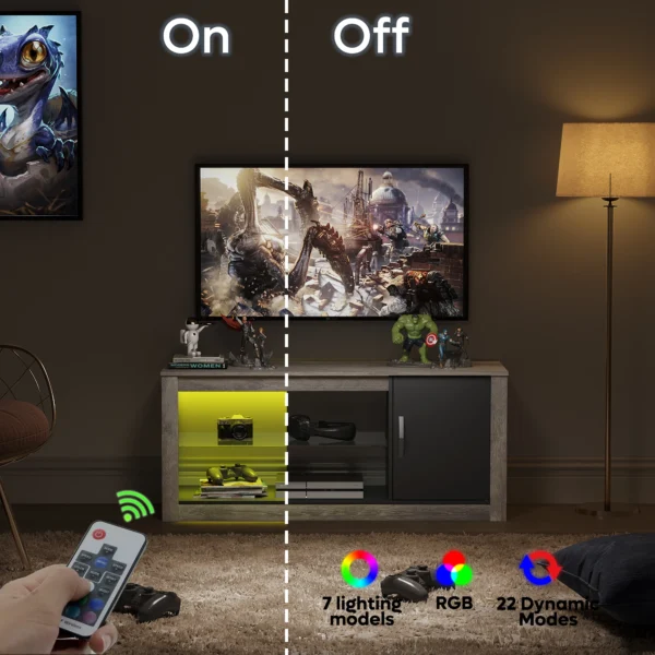 Modern TV Stand Multi Color RGB Light Entertainment Center Media Console Storage Glass Shelves Television TV Cabinet - Image 3