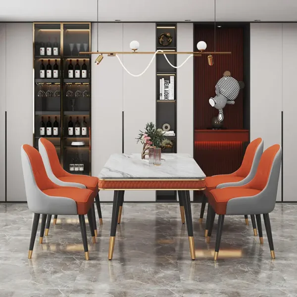 New Design Leather Dining Chair Marble Dining Table Set - Image 5