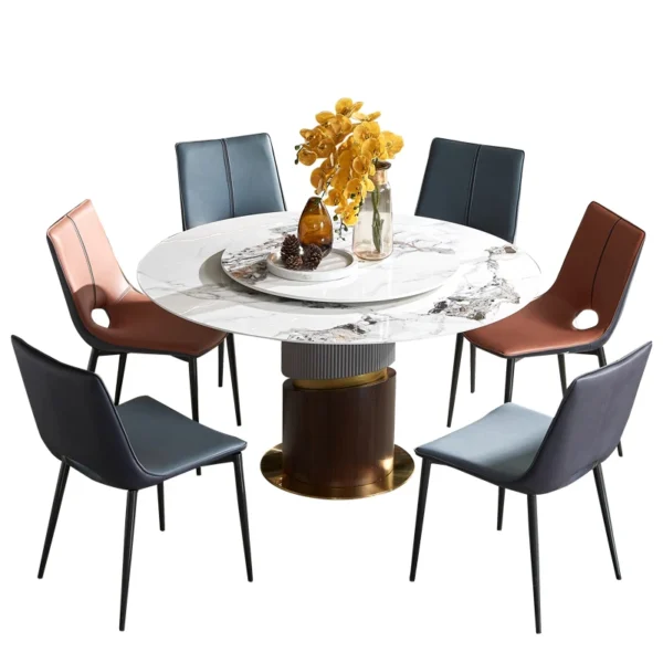 Dining Room Furniture Grey Marble Top Table Set Round Dining Table And Chairs Modern Marble Dining Table Metal Base - Image 5