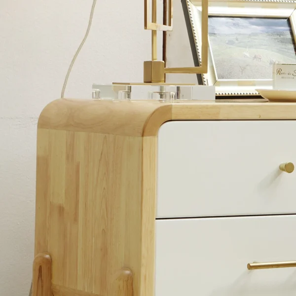 Mid-Century Oak Color Wooden Nightstand with 2-Drawers Small Side End Table with Storage Bedroom Nightstand - Image 3