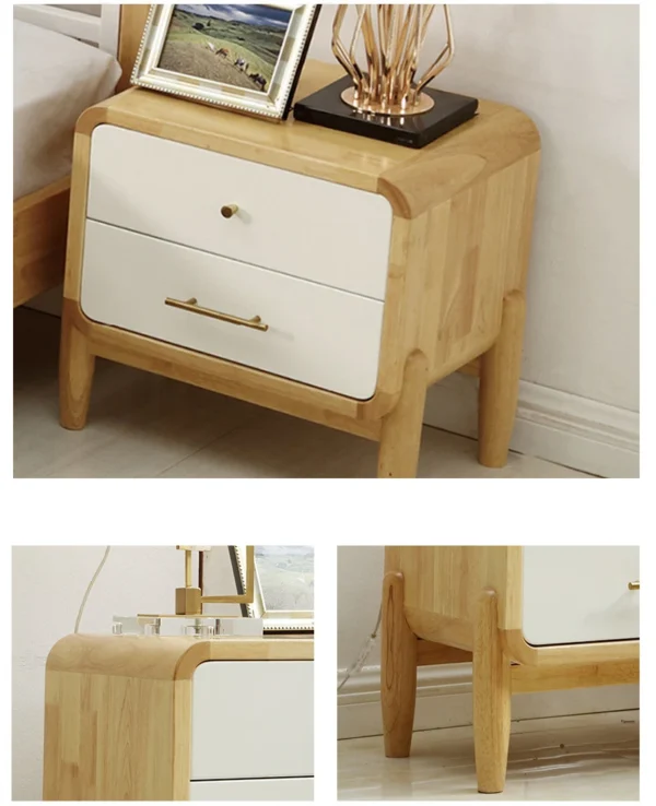 Mid-Century Oak Color Wooden Nightstand with 2-Drawers Small Side End Table with Storage Bedroom Nightstand - Image 5