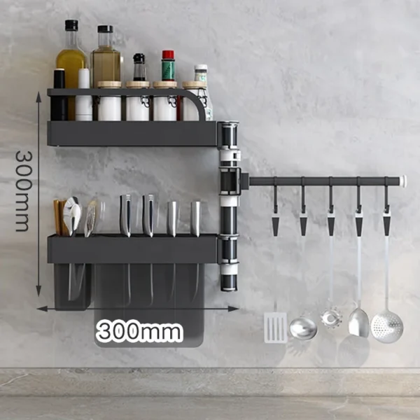 Over Sink Kitchen Rack Black Kitchen Storage stand Wall-mounted Spice Rack Punch-free 360 rotation Kitchen spice Organizer Shelf - Image 2